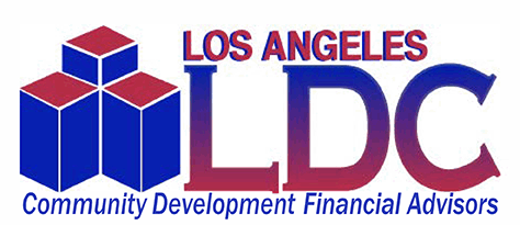 Logo. White background with red and blue text reads Los Angeles LDC Community Development Financial Advisors.