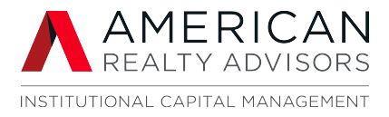 Logo. White Background with blue and red text reads American Realty Advisors Institutional Capital Management