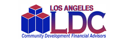 Logo. White background with red and blue text reads Los Angeles LDC Community Development Financial Advisors.